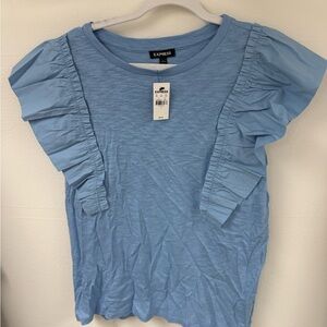 Express Women's Light Blue Ruffle Sleeve Blouse